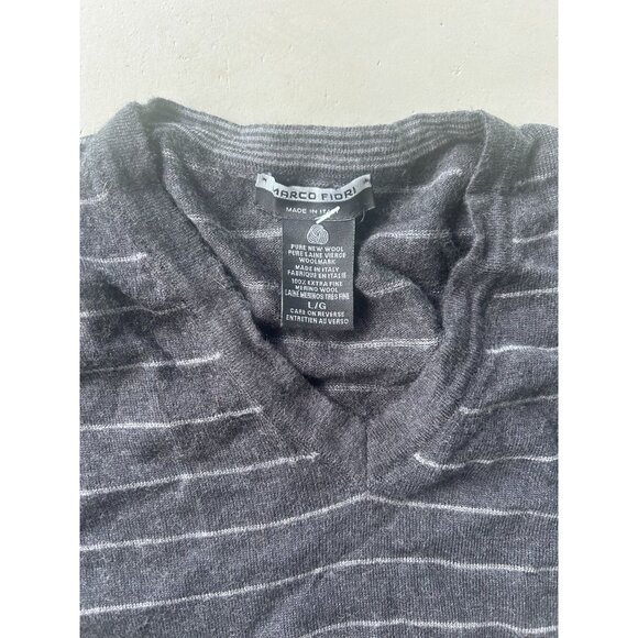 Marco Fiori Sweater Men's Size Large V-Neck Wool Striped Outdoor Black - Picture 2 of 8